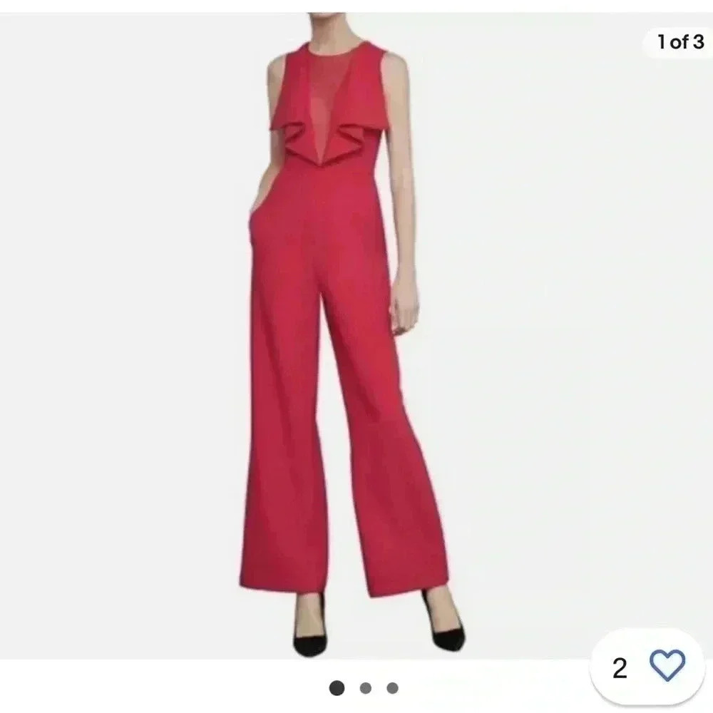 BCBGMAXAZRIA Women’s Wide Leg Romper Jumpsuit Red - Picture 2 of 12